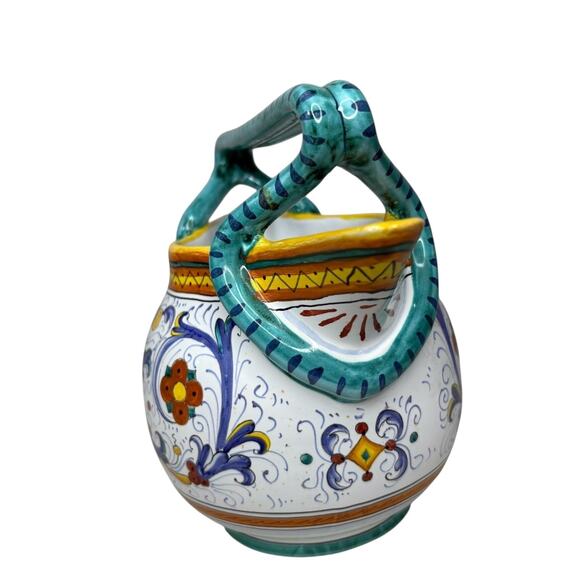 Cama Deruta Italy Hand Painted Majolica Pottery Double Handled Pitcher Vase - Picture 4 of 13